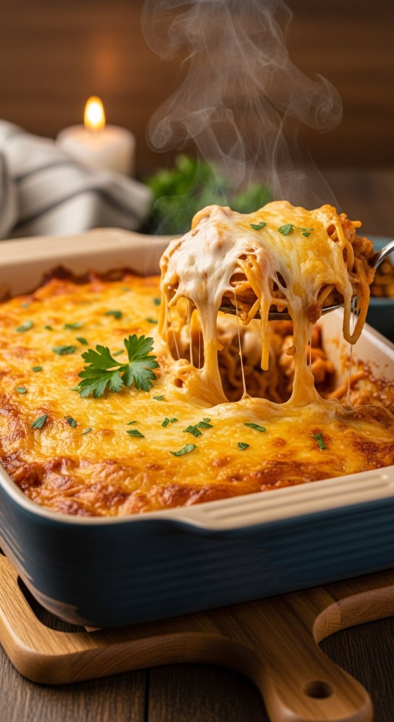 bake-rest-serve-chicken-spaghetti-casserole-golden-brown-cheese-portion