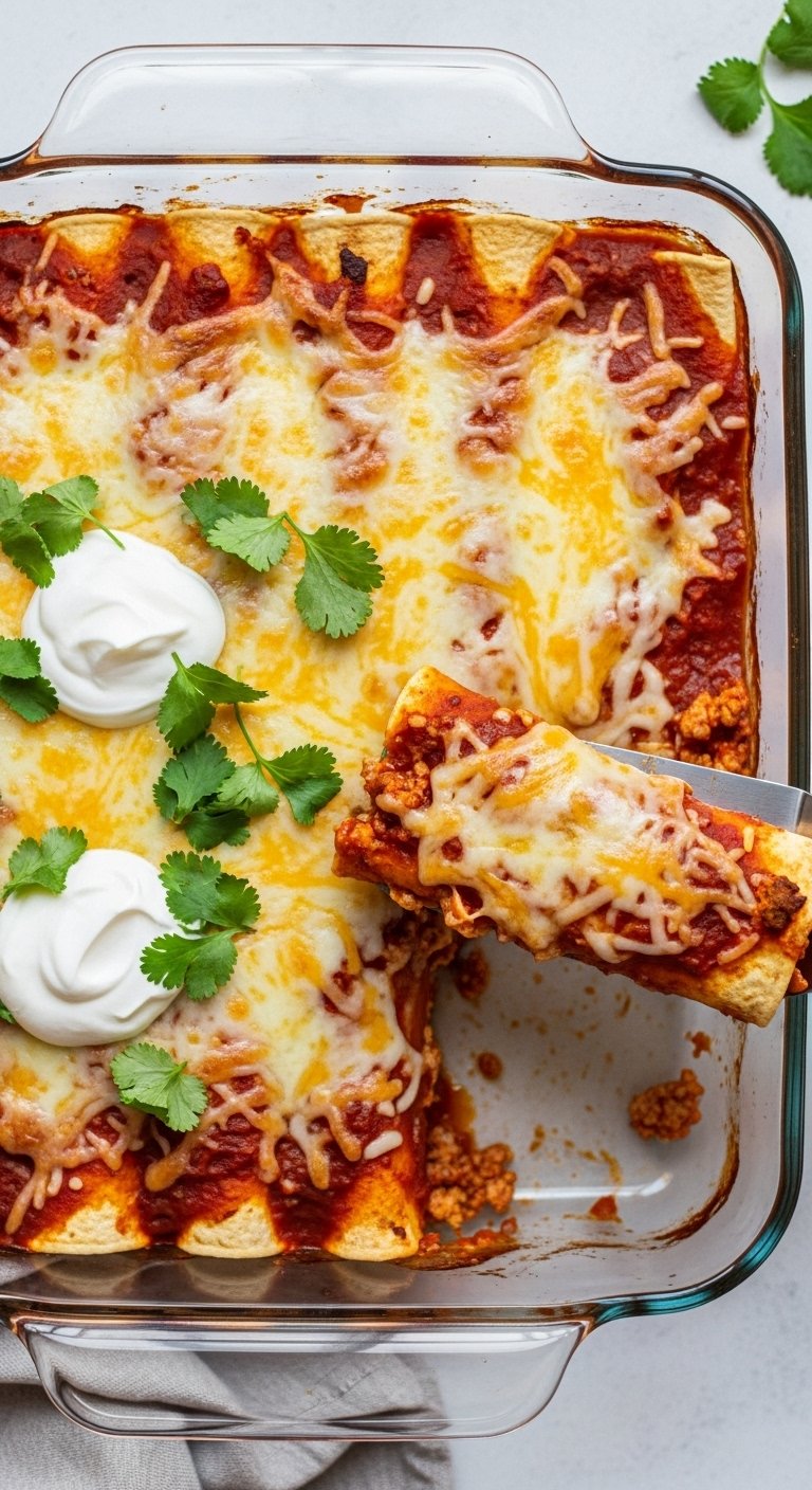 baked-ground-turkey-enchiladas-with-melted-cheese-sour-cream-cilantro