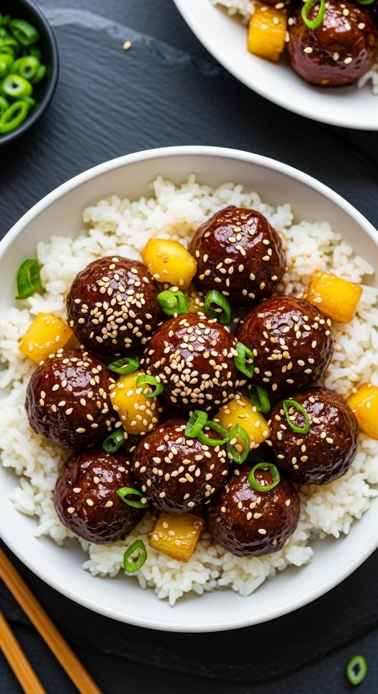 bowl-of-rice-with-teriyaki-meatballs-pineapple-sesame-seeds-and-green-onions