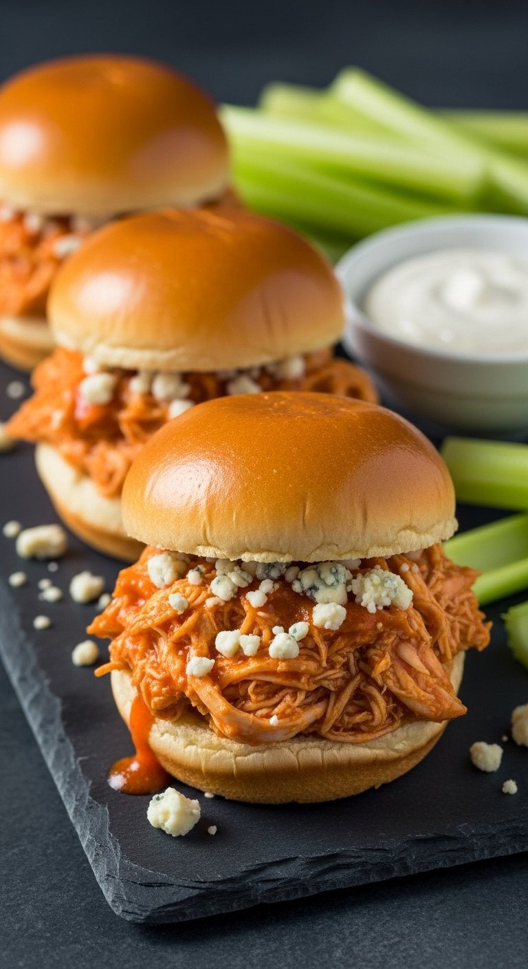 buffalo chicken sliders brioche buns blue cheese celery ranch dressing