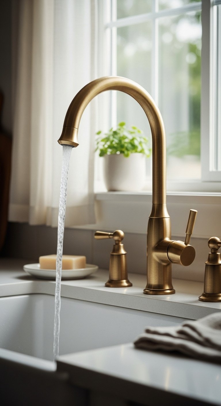 changing-kitchen-faucet-gooseneck-brushed-brass-farmhouse-sink