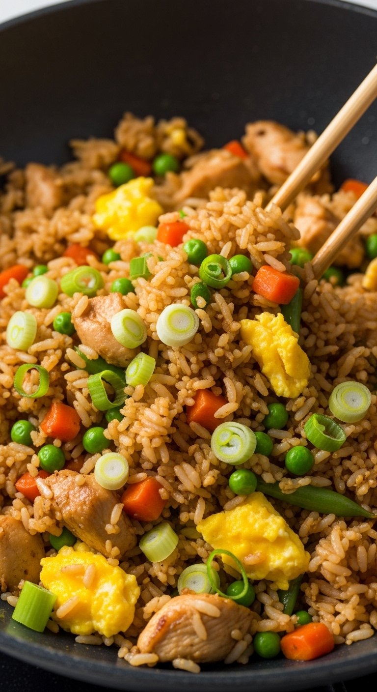 chicken-fried-rice-wok-chopsticks-carrots-peas-egg-scallions