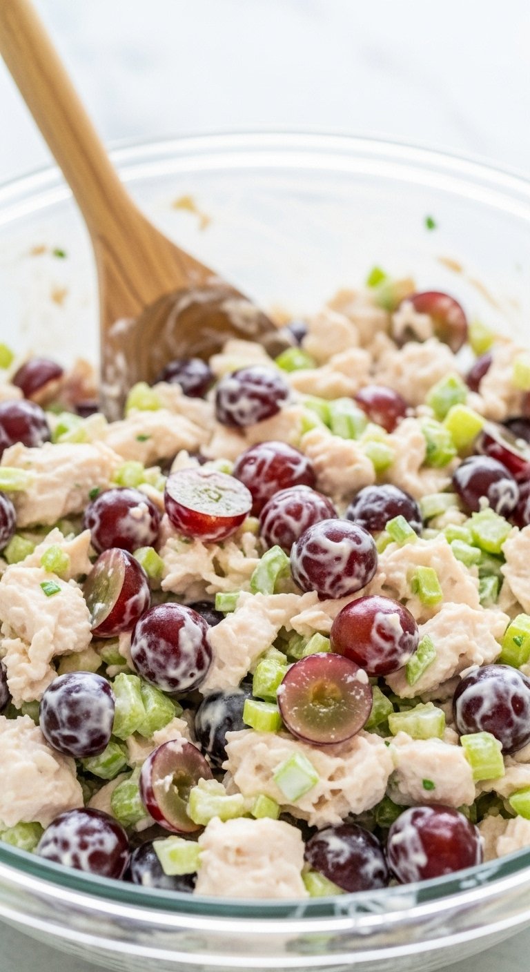 chicken-salad-with-grapes-and-celery-in-glass-bowl-with-wooden-spoon