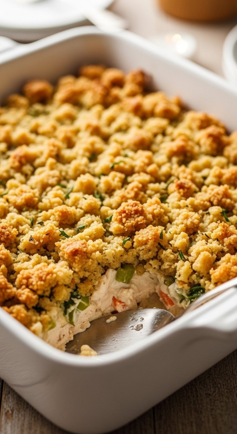 chicken-stuffing-casserole-baking-dish-creamy-chicken-herby-stuffing-top