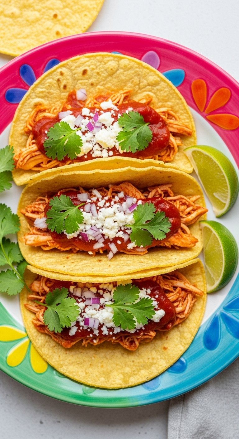 chicken tacos crock pot dinner corn tortillas vibrant fresh cilantro cheese