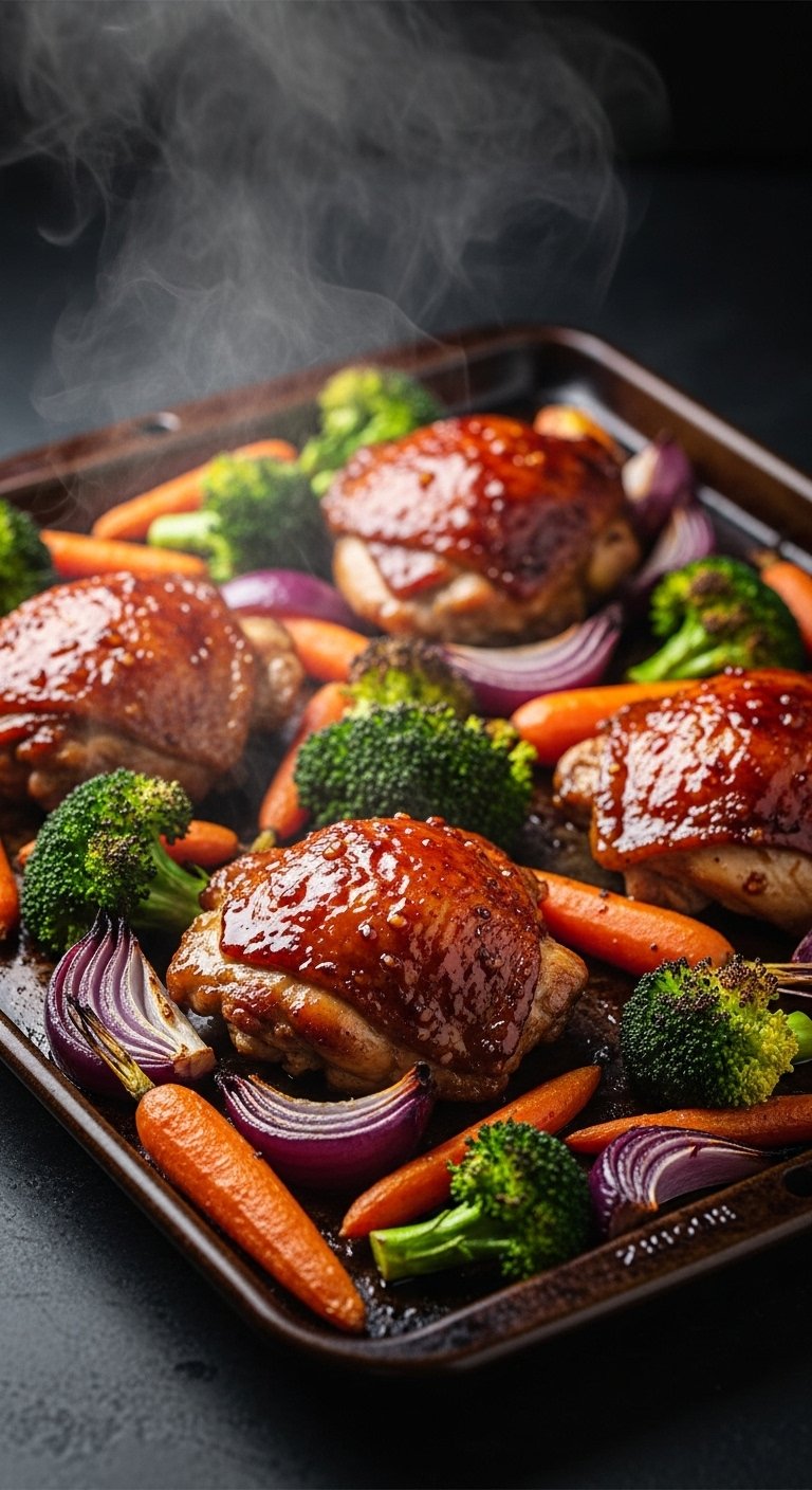 chinese five spice chicken traybake roasted vegetables glazed chicken broccoli