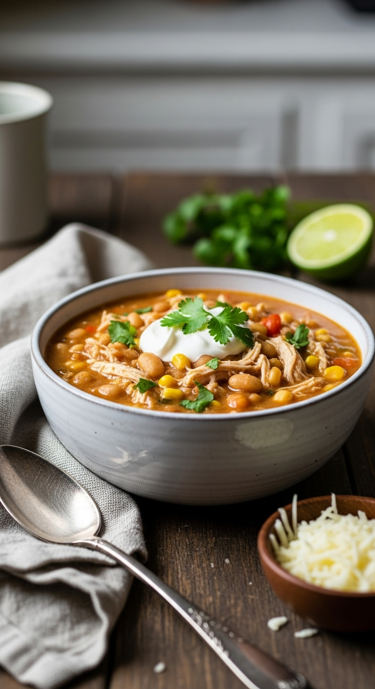 creamy-slow-cooker-white-chicken-chili-in-rustic-bowl-with-sour-cream-cilantro-and-corn