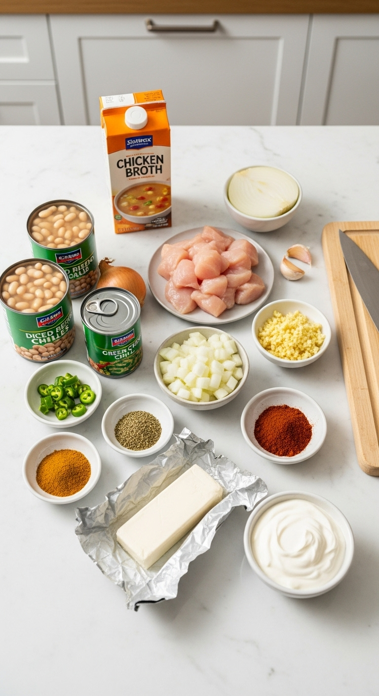 creamy-white-bean-chicken-chili-ingredients-flat-lay-on-marble-countertop