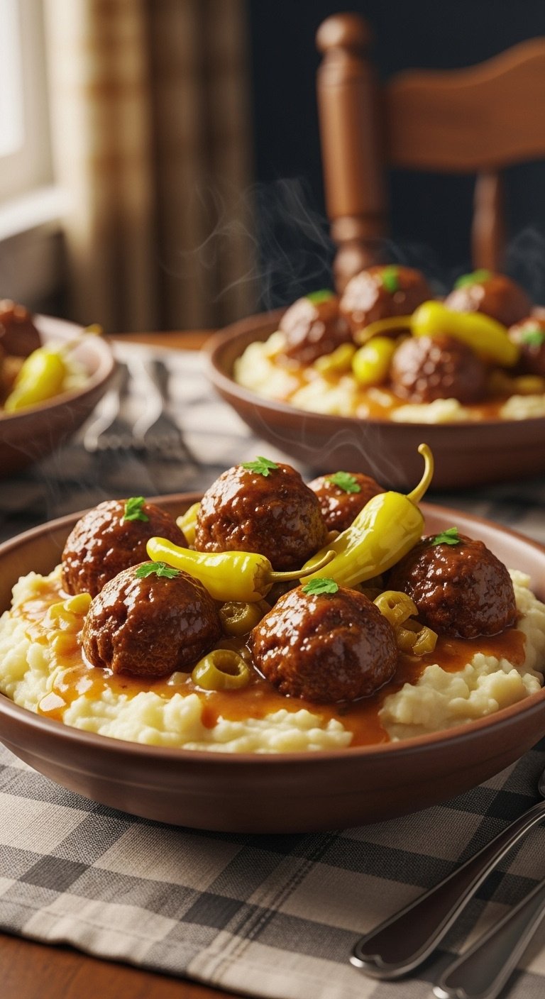 crock-pot-mississippi-meatballs-over-creamy-mashed-potatoes-with-peperoncini