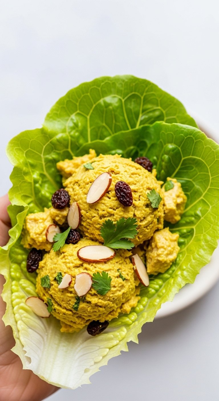 curried-chicken-salad-lettuce-wrap-sliced-almonds-raisins-cilantro