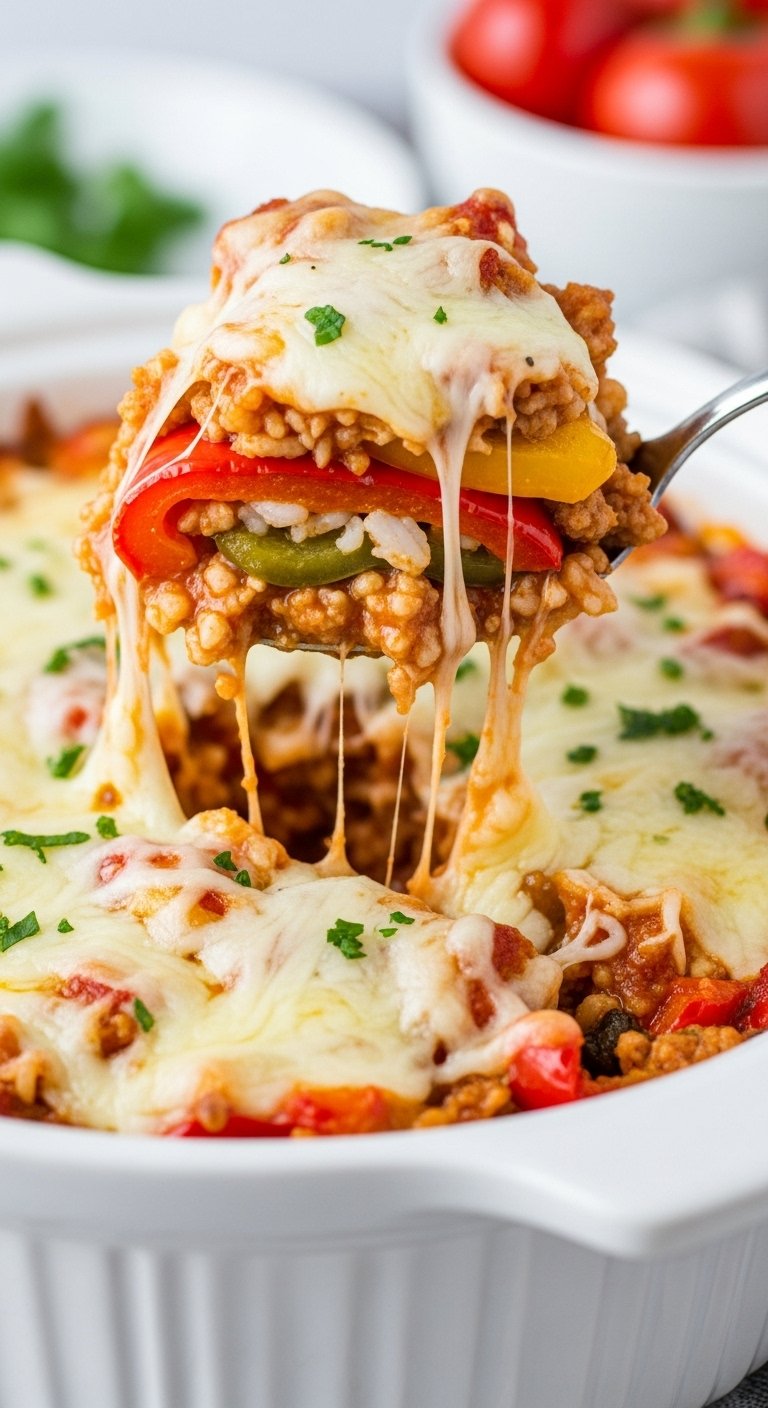deconstructed-turkey-stuffed-peppers-casserole-with-mozzarella-cheese