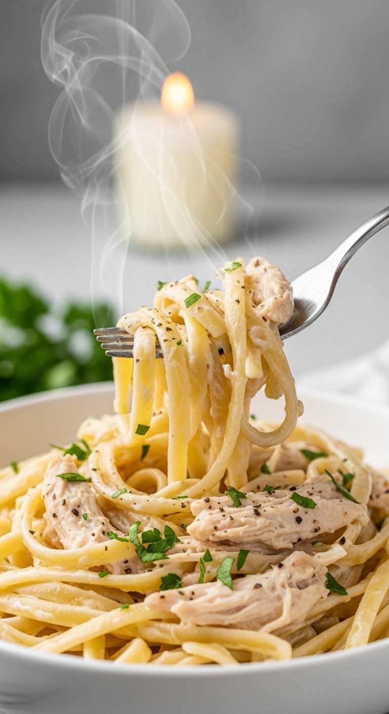 fettuccine-alfredo-fork-twirling-creamy-sauce-shredded-chicken-parsley