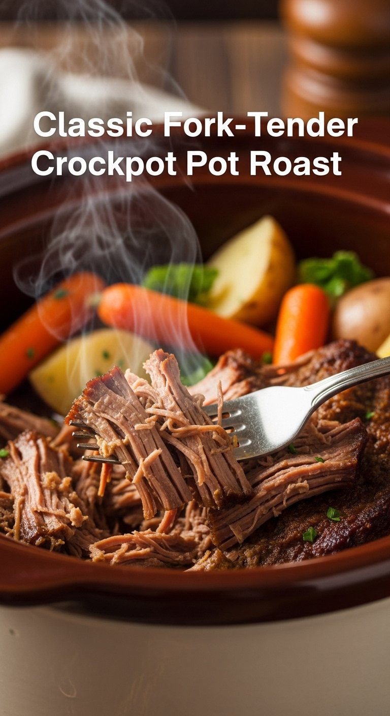 fork tender pot roast crockpot dinner carrots potatoes rustic comforting