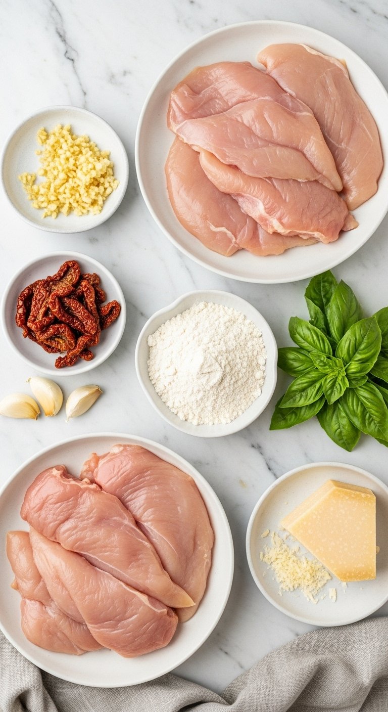 gather-ingredients-prep-chicken-flat-lay-marble-countertop-fresh-basil-parmesan