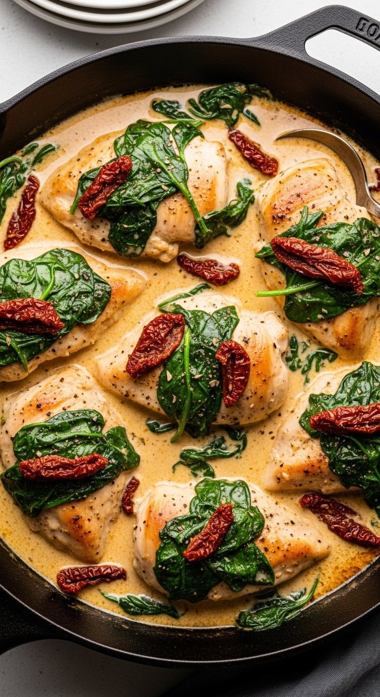gourmet crockpot tuscan chicken creamy sauce spinach sun-dried tomatoes