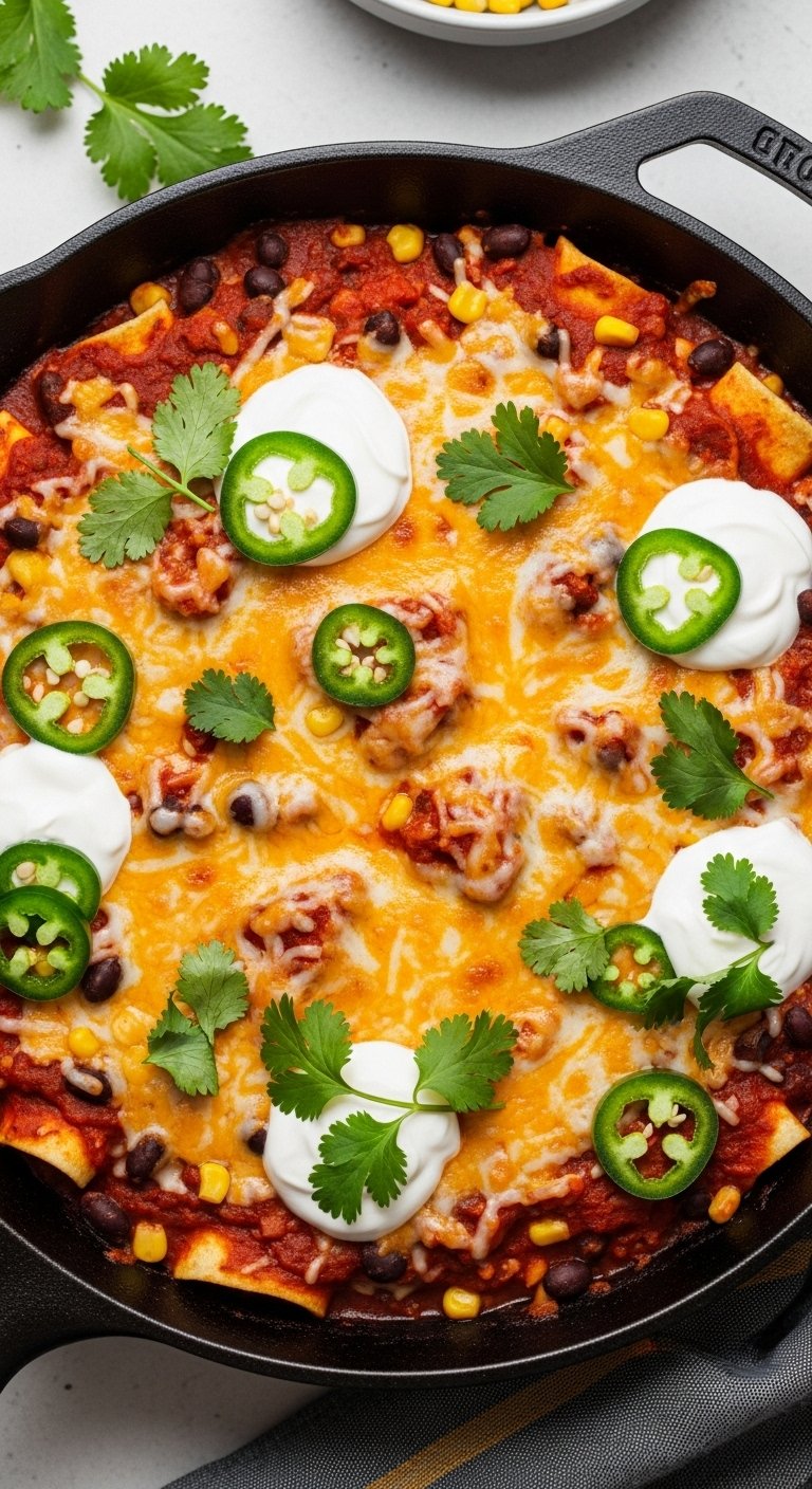 ground-turkey-enchilada-skillet-cast-iron-sour-cream-cilantro