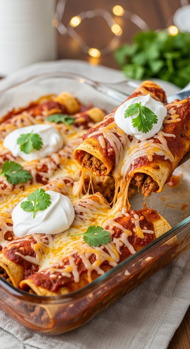 ground-turkey-enchiladas-with-melted-cheese-sour-cream-cilantro