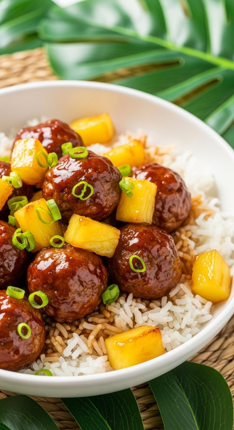 hawaiian-style-pineapple-bbq-meatballs-with-coconut-rice