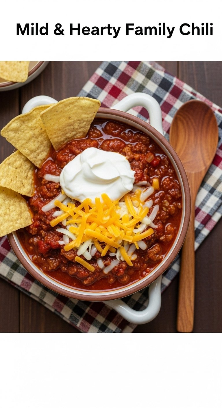 hearty family chili with sour cream cheddar cheese and tortilla chips