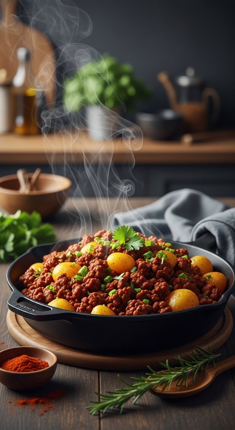 hearty-smoked-paprika-herb-ground-beef-potato-skillet