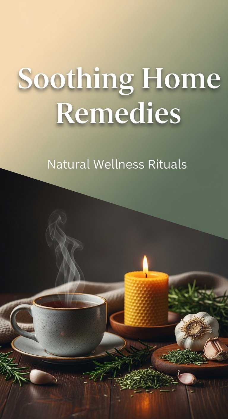 9 Secrets For The Perfect Apothecary Aesthetic Kitchen 9 Steaming mug of tea, beeswax candle, and chopped rosemary and garlic on a rustic wooden table with soft lighting.