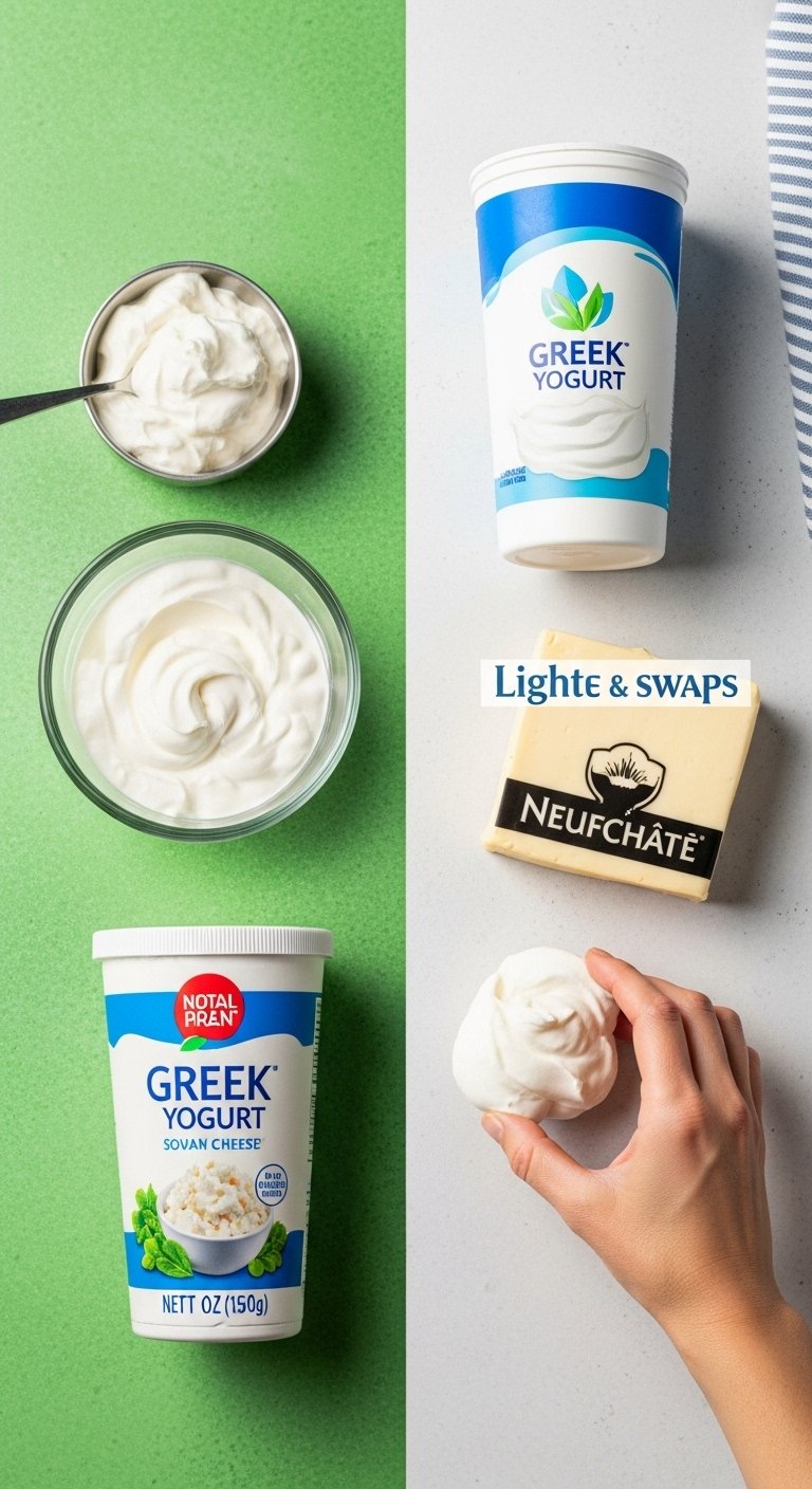 ingredient swaps for chicken salad chick grape salad with sour cream cream cheese and lighter alternatives Greek yogurt and Neufchatel cheese
