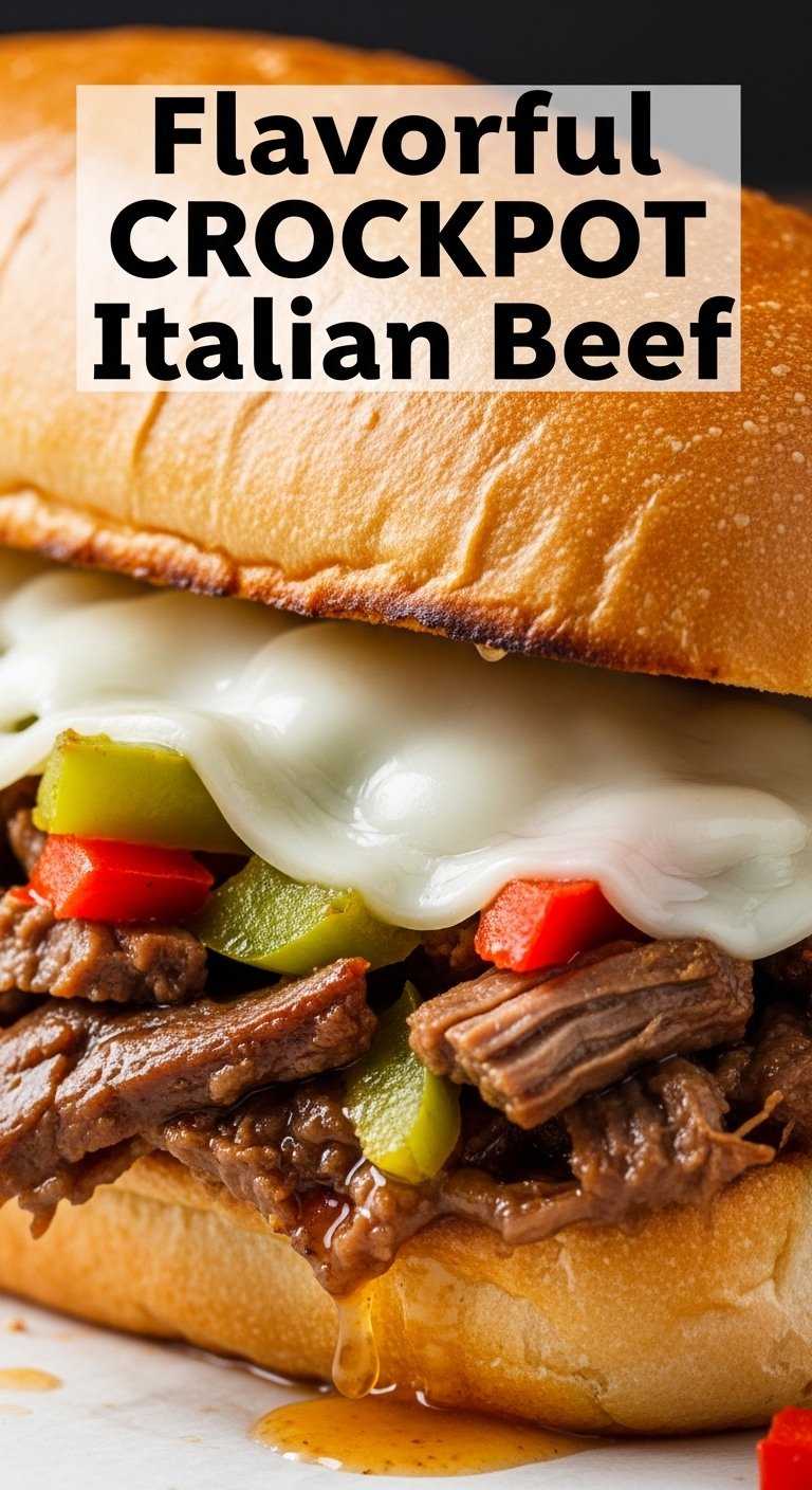italian beef sandwich crockpot melted provolone peppers toasted roll