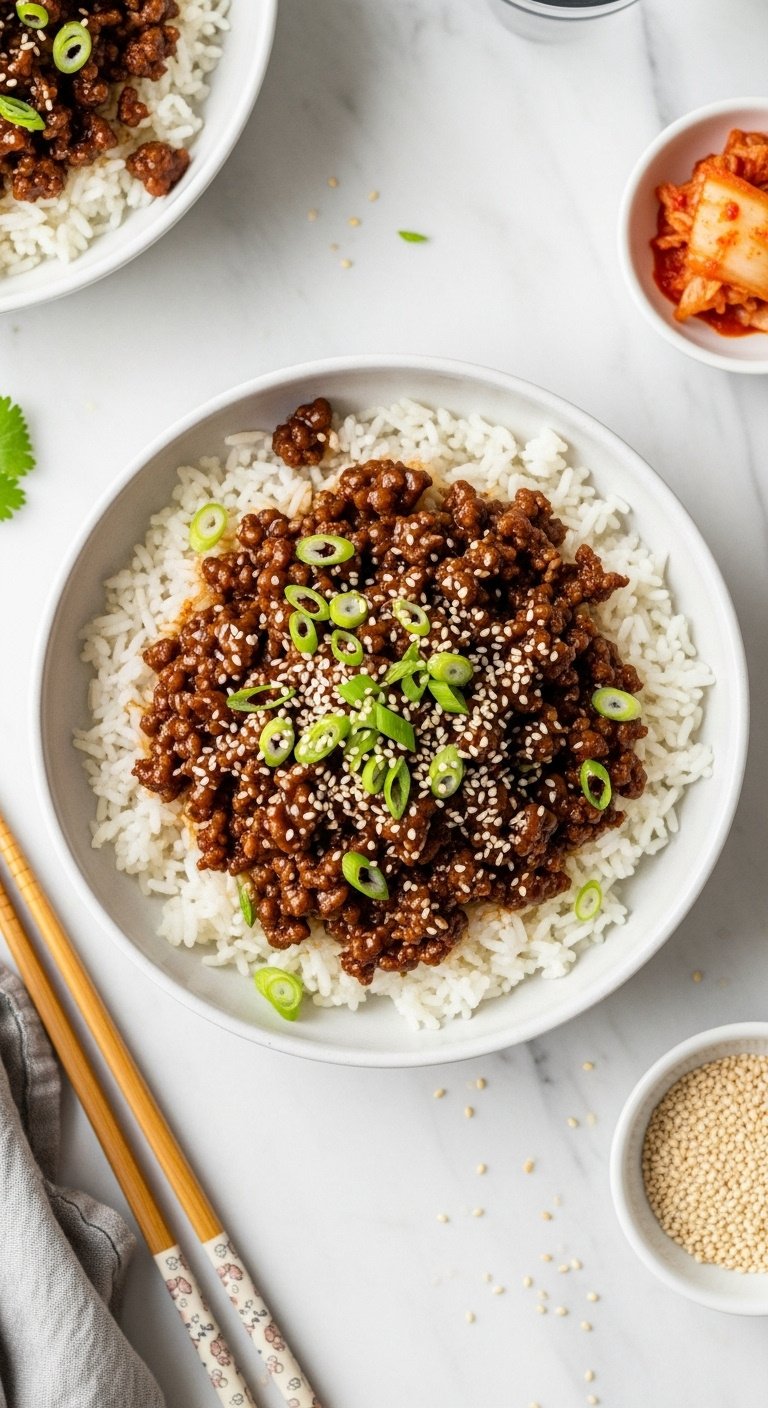korean-ground-beef-rice-bowls-scallions-sesame-seeds