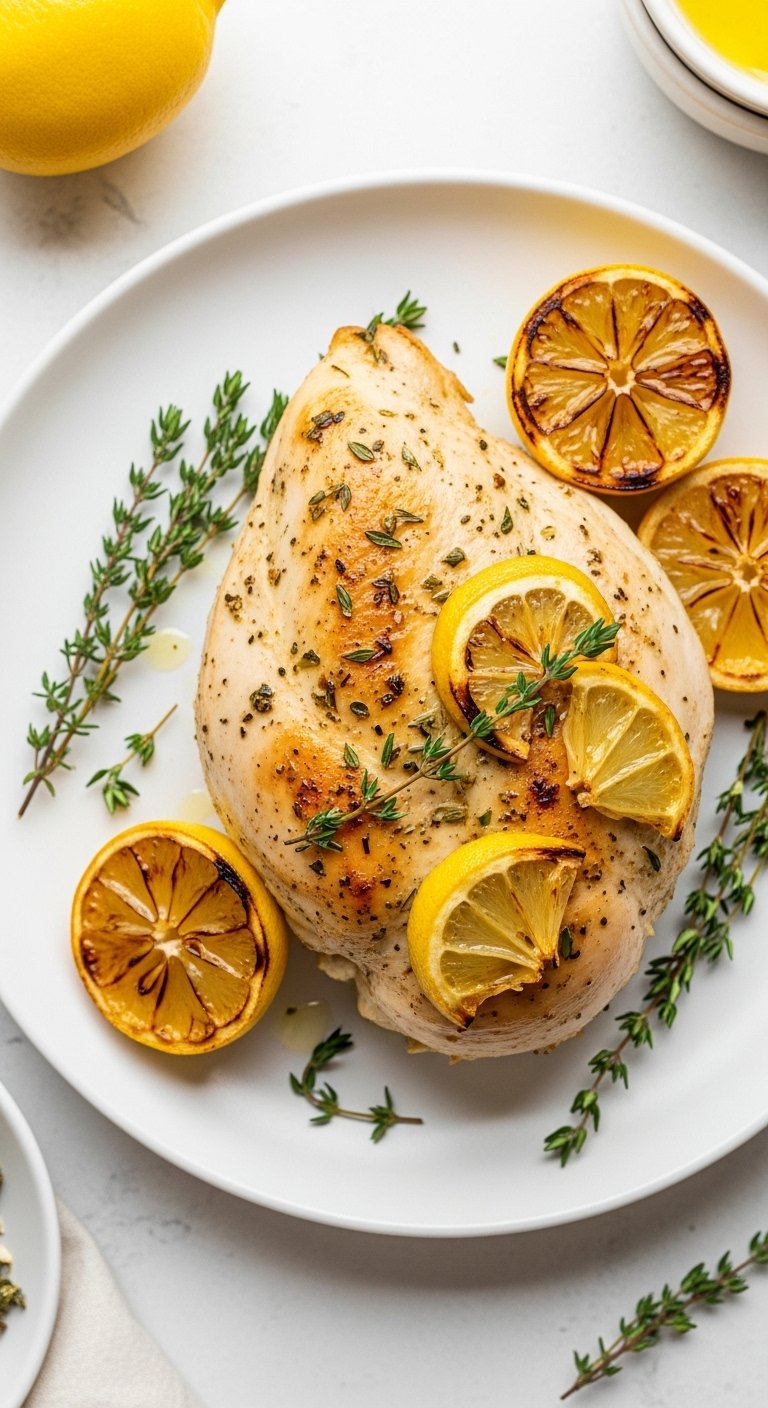 lemon herb chicken breast thyme charred lemon slices juicy tender