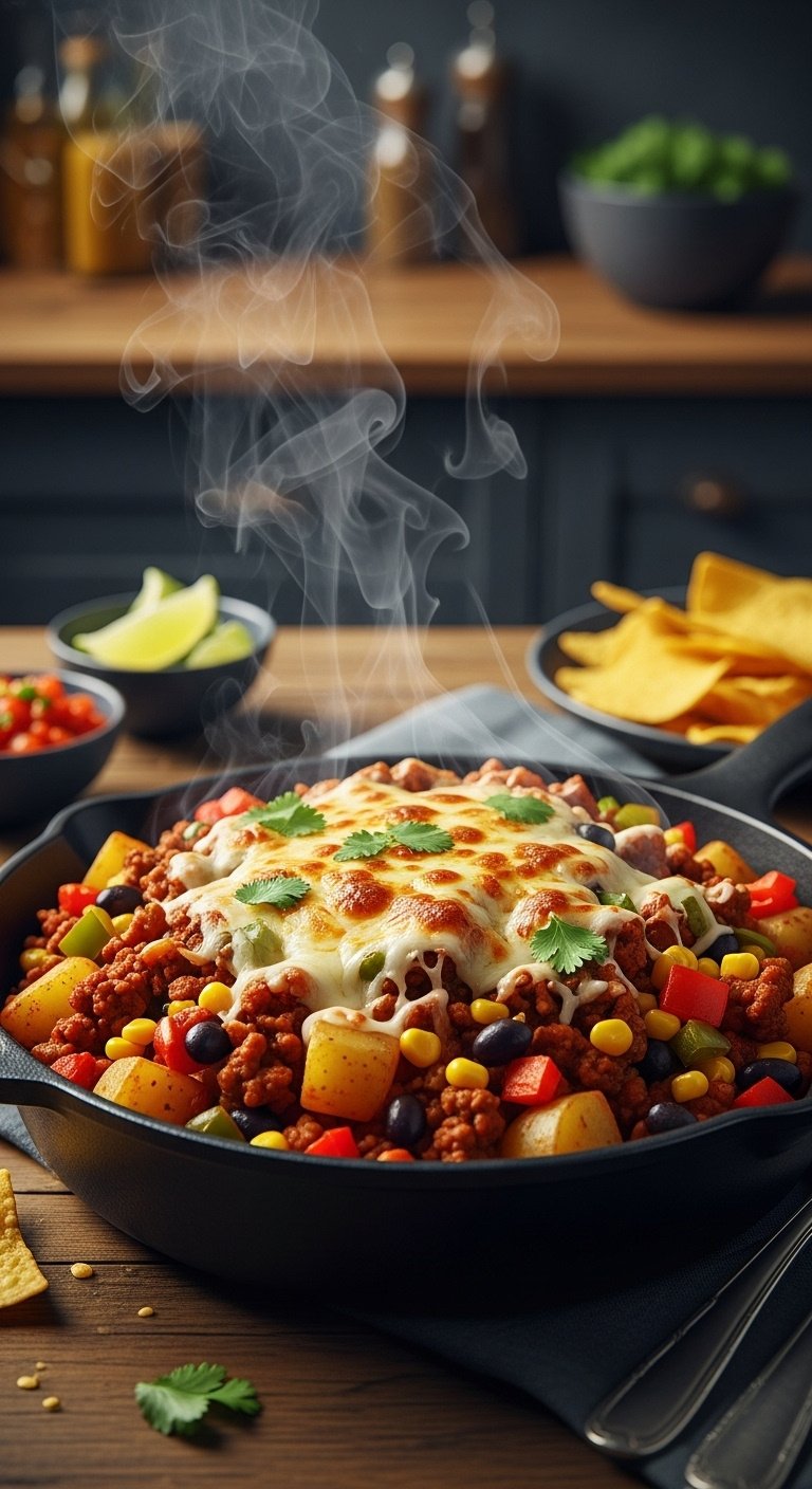 mexican-inspired-ground-beef-potato-skillet-with-cheese-corn-black-beans