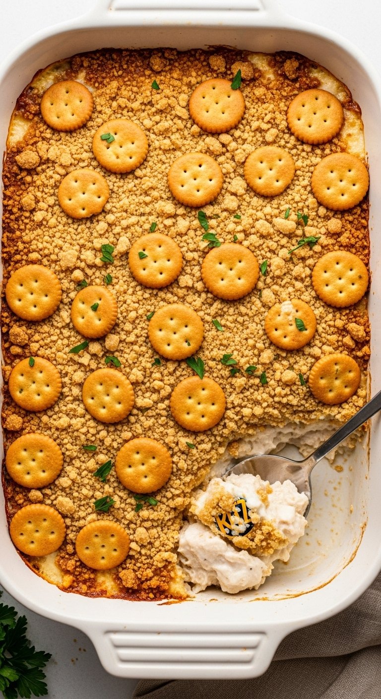 million-dollar-chicken-casserole-ritz-cracker-topping-creamy-chicken-parsley