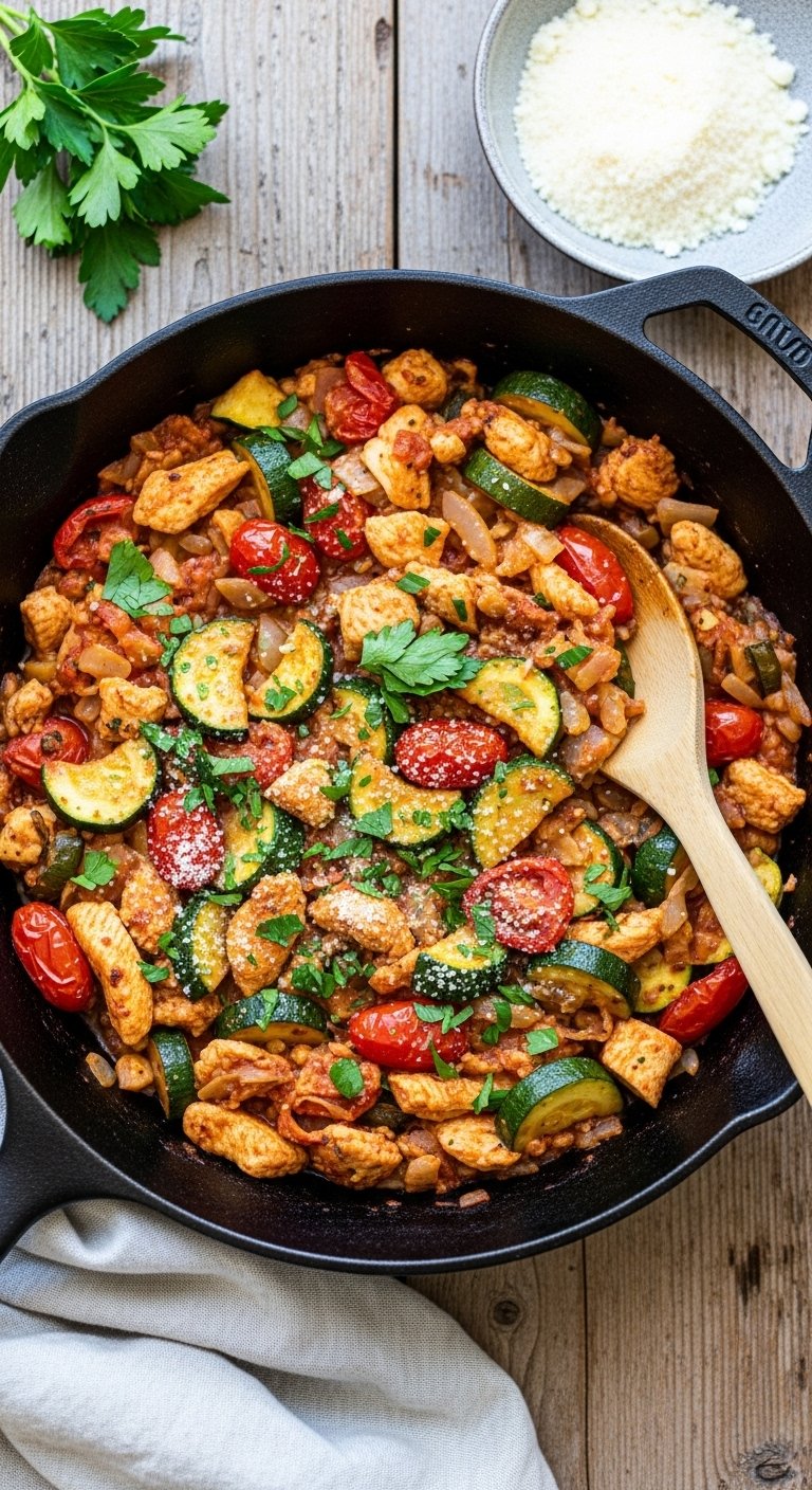 one-pan-ground-turkey-zucchini-skillet-with-parsley-parmesan-wooden-spoon