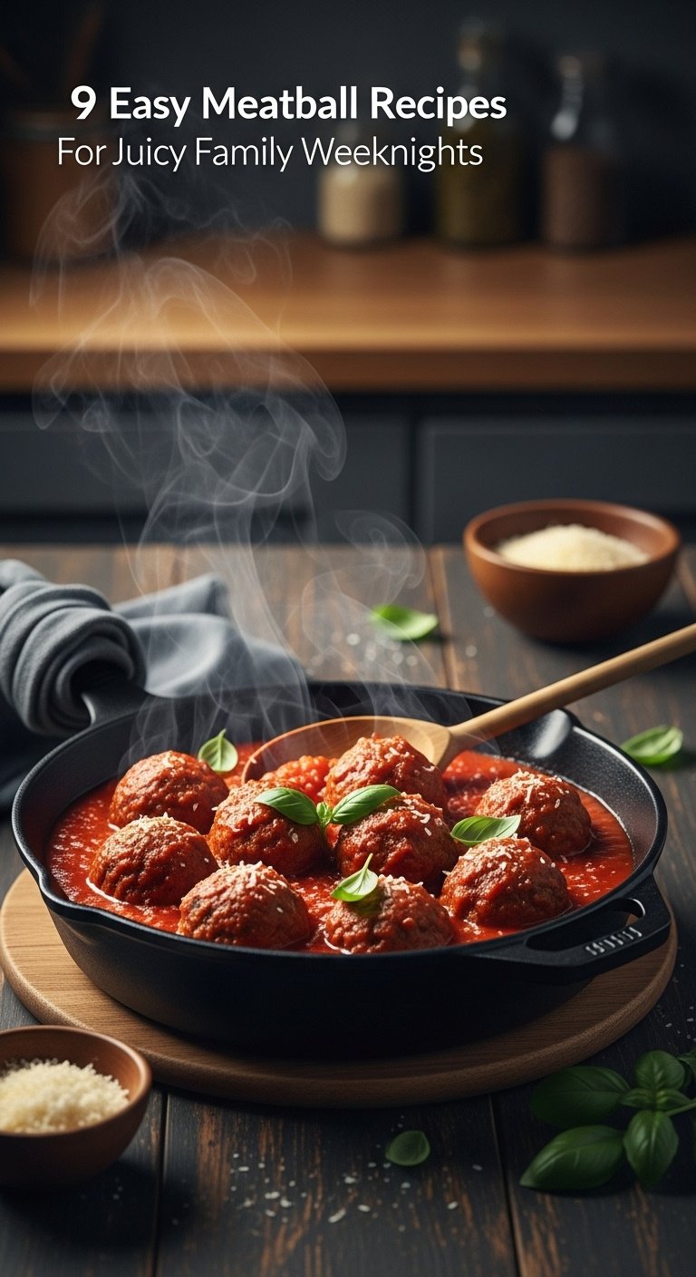 quick-easy-skillet-meatballs-mariana-sauce-basil-cast-iron-skillet-wood-table