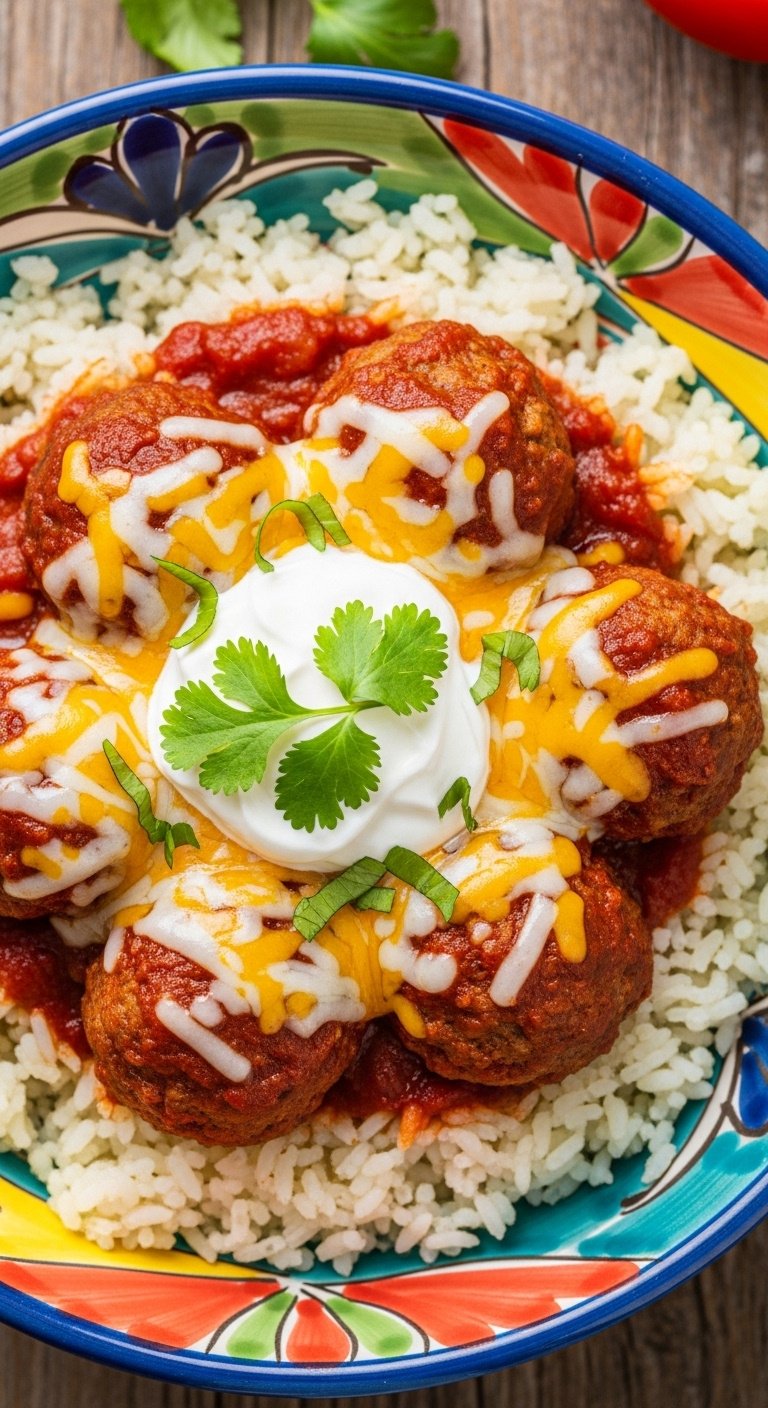 slow-cooker-enchilada-meatballs-with-cilantro-lime-rice