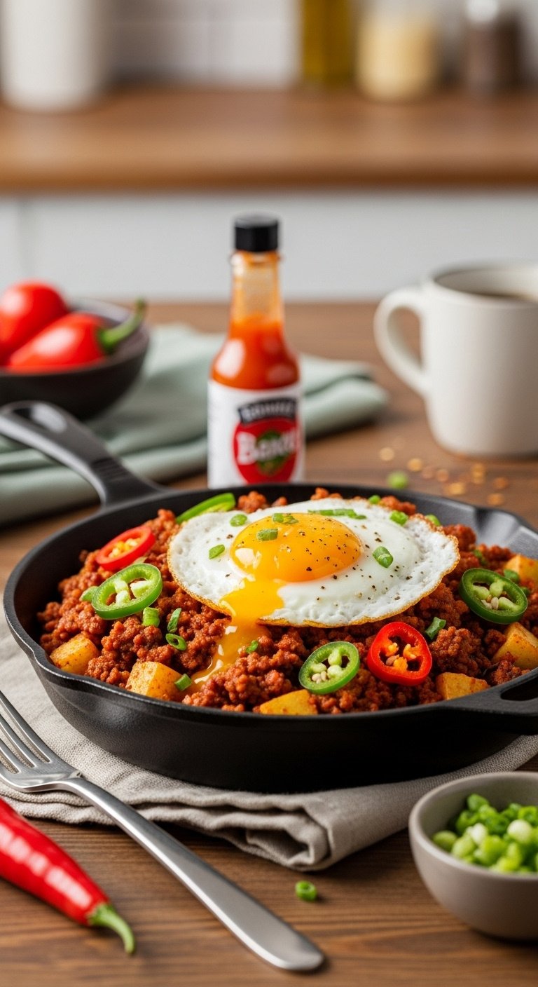 spicy-ground-beef-potato-hash-with-fried-egg