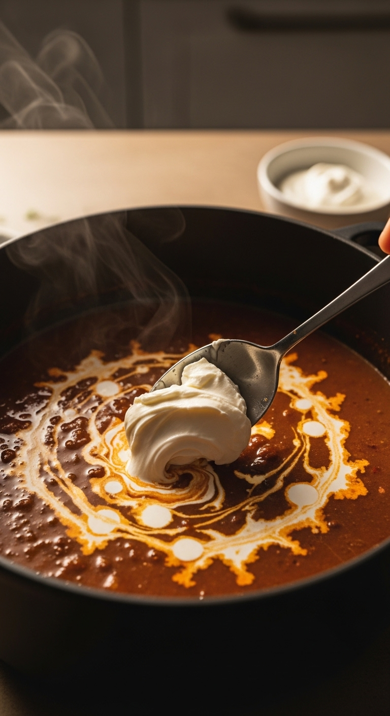 stirring-cream-cheese-into-white-bean-chicken-chili-to-create-creamy-swirls