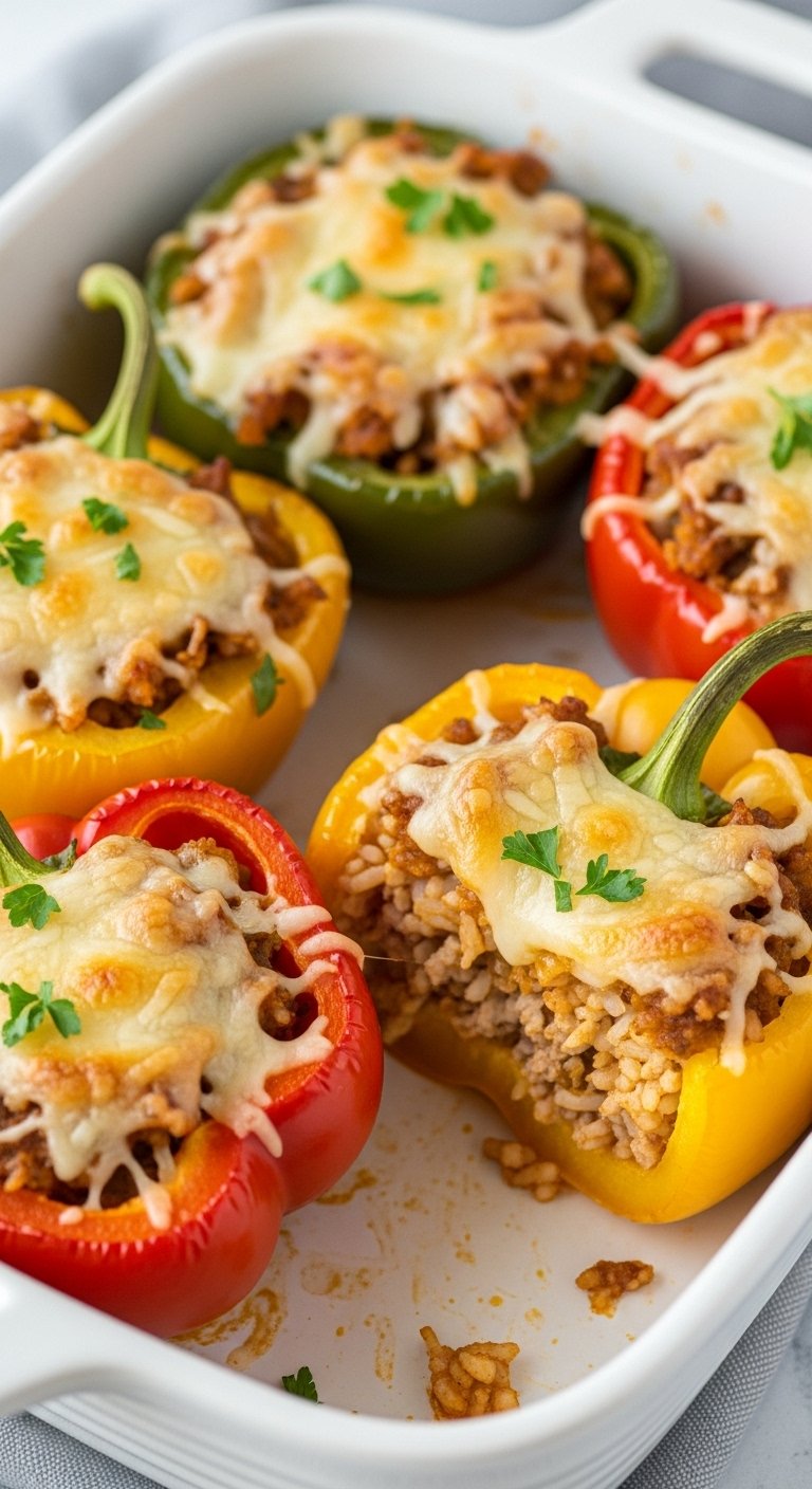 stuffed-bell-peppers-with-turkey-rice-golden-cheese-parsley