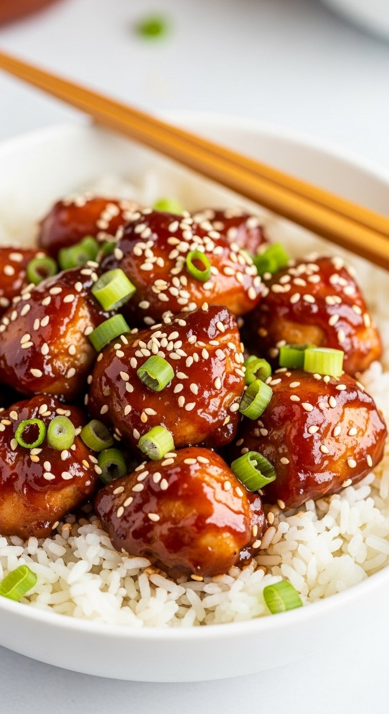 sweet sticky honey garlic chicken rice sesame seeds scallions