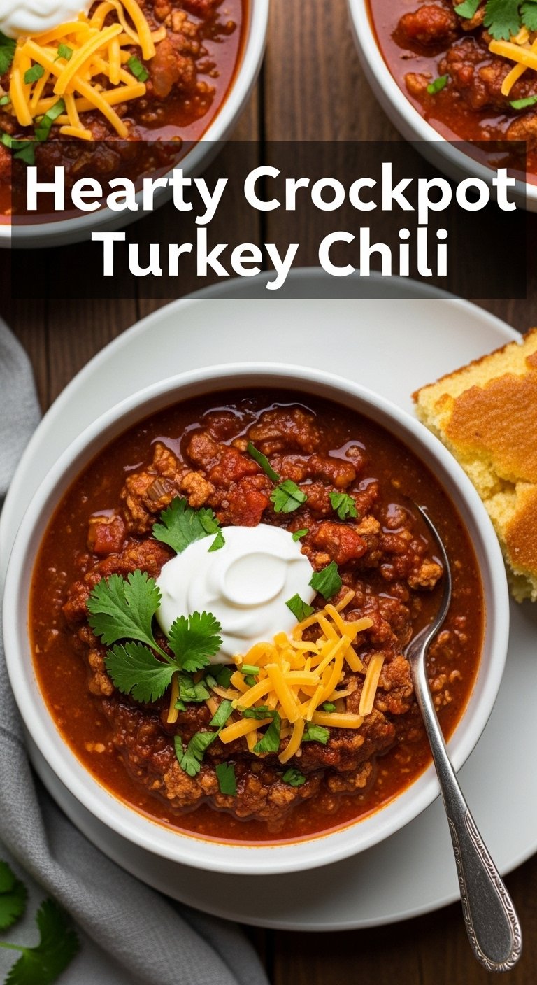 turkey chili crockpot sour cream cheese cilantro cornbread hearty bowl