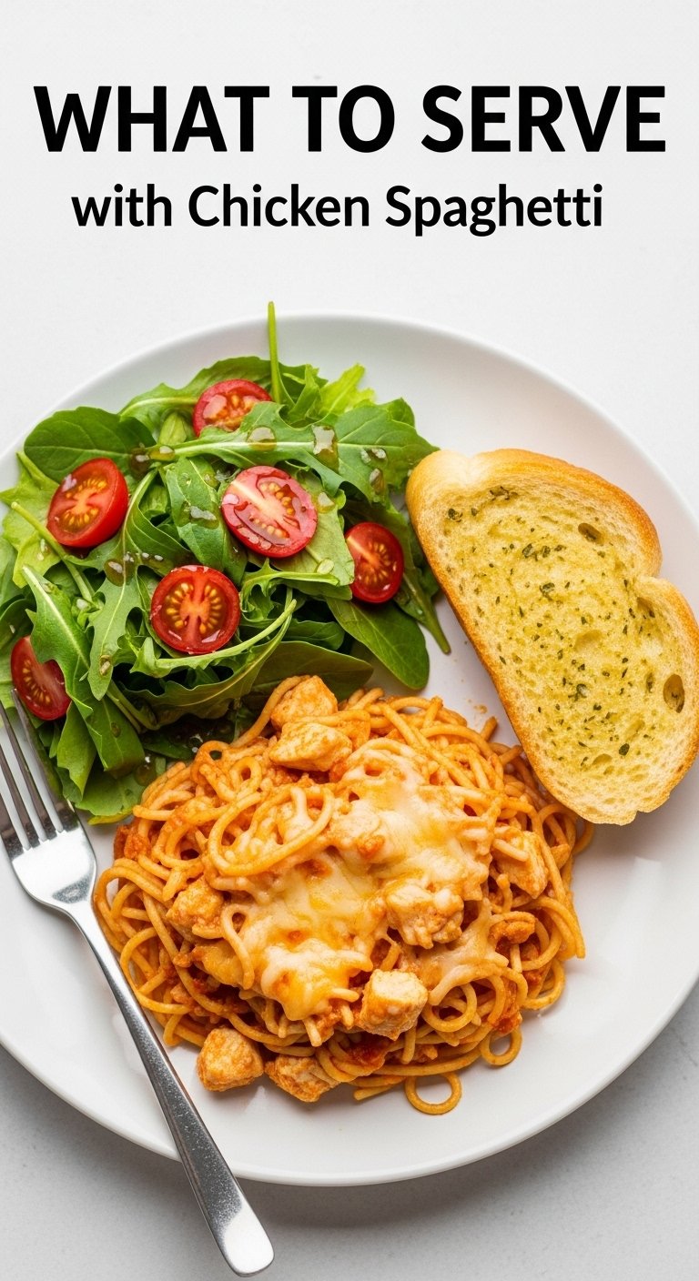 what-to-serve-with-chicken-spaghetti-casserole-salad-garlic-bread-place-setting