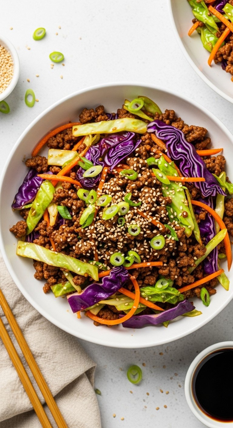 zesty asian inspired cabbage ground beef stir fry vibrant healthy vertical portrait