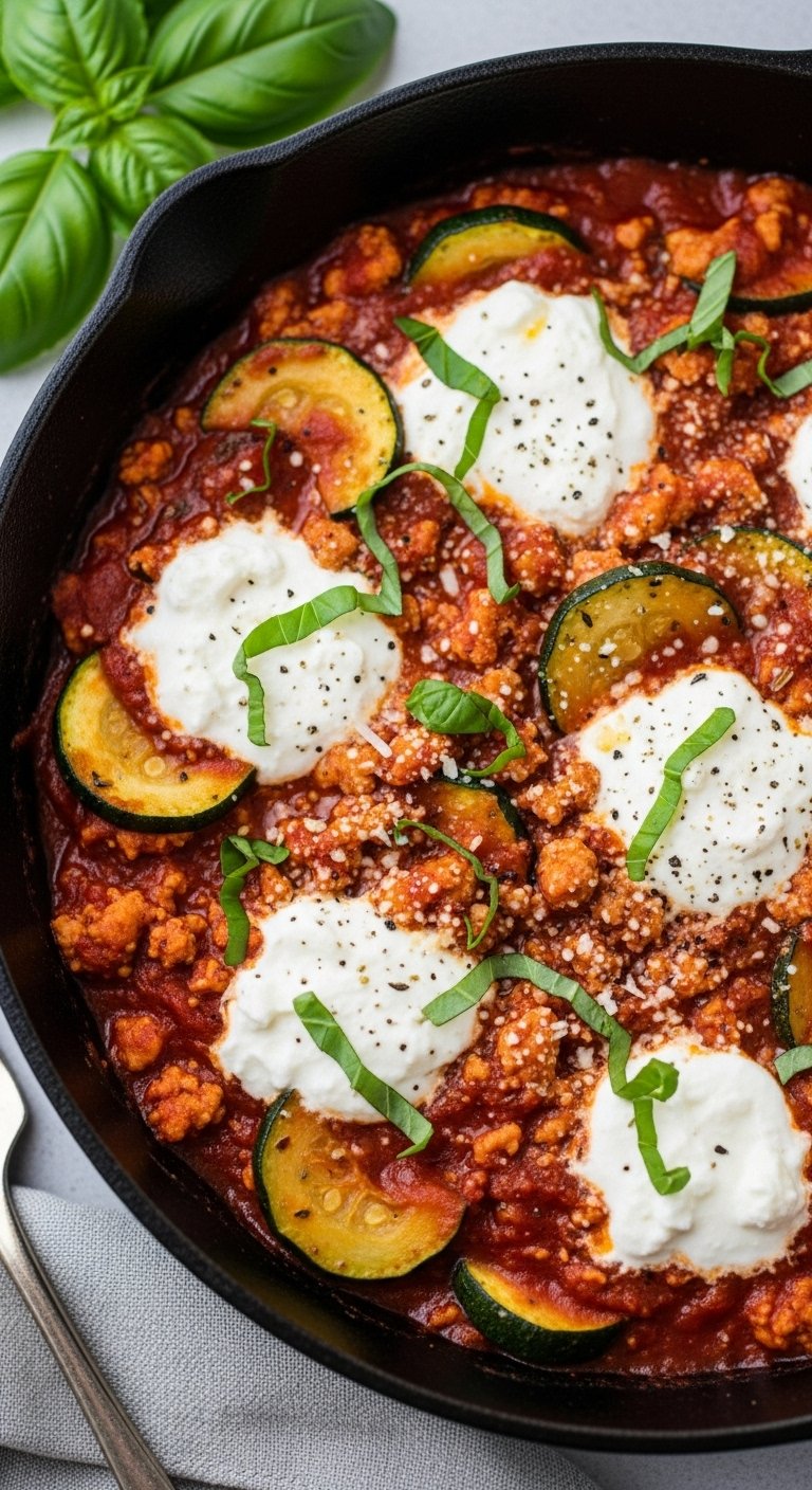 zucchini-ground-turkey-skillet-with-ricotta-basil-parmesan