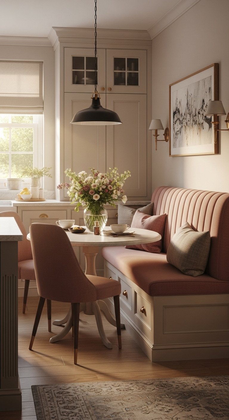 Contemporary L-shaped kitchen island layout with seating and ample work surface