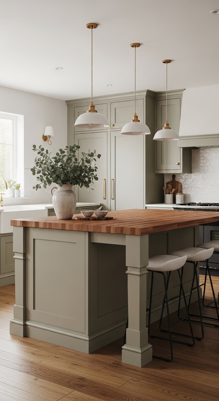 Contemporary L-shaped kitchen with central island for dining and food prep area