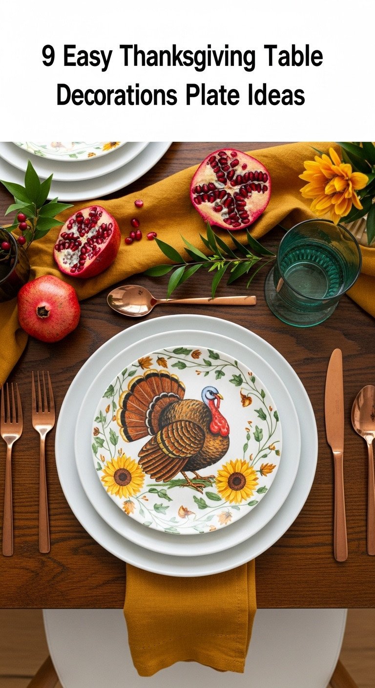 Easy Thanksgiving modern turkey plate setting with artistic turkey design sunflowers and vines on a white plate