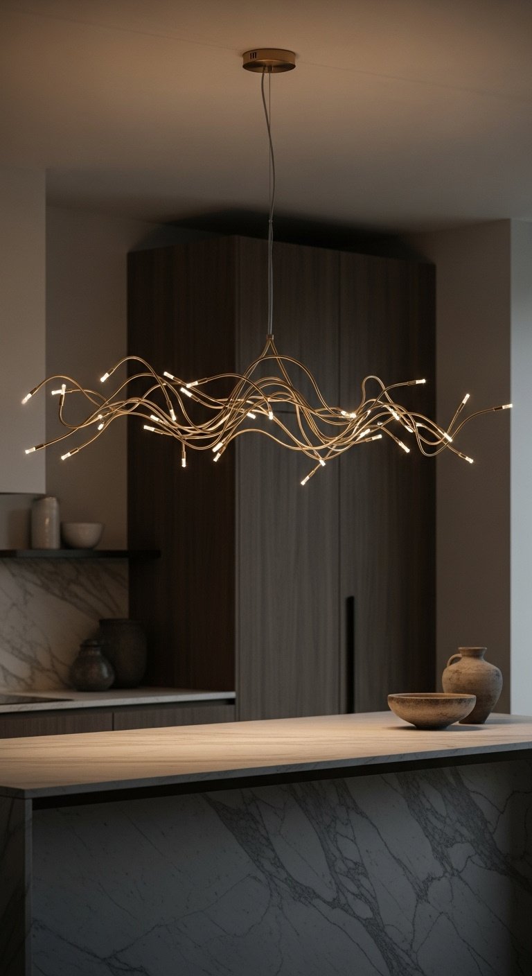 Kitchen island lighting trends with matte brass dome pendants over a quartz countertop