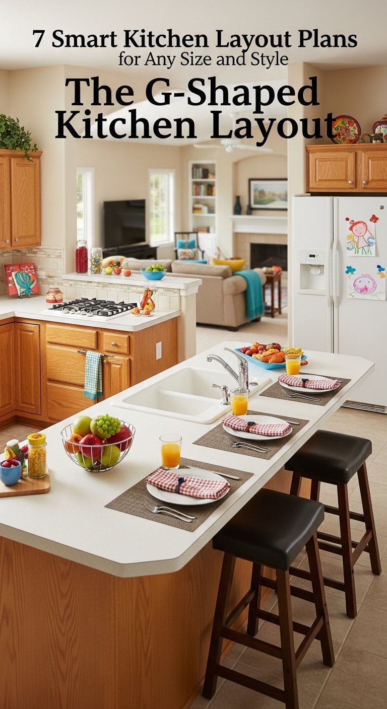 L-shaped kitchen layout with island seating floor plan and bright natural light for planning