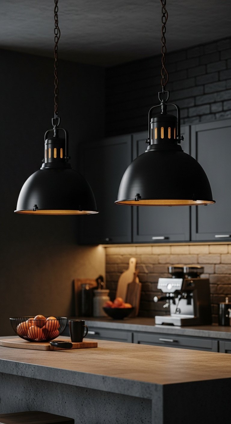 Modern kitchen island lighting trends for 2025 with three matte brass dome pendants