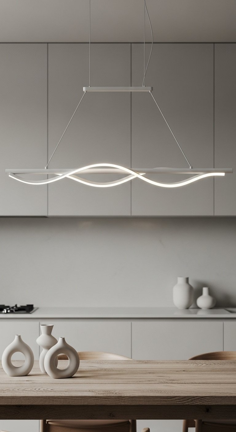 Modern kitchen island lighting with artistic geometric black metal and brass chandelier design