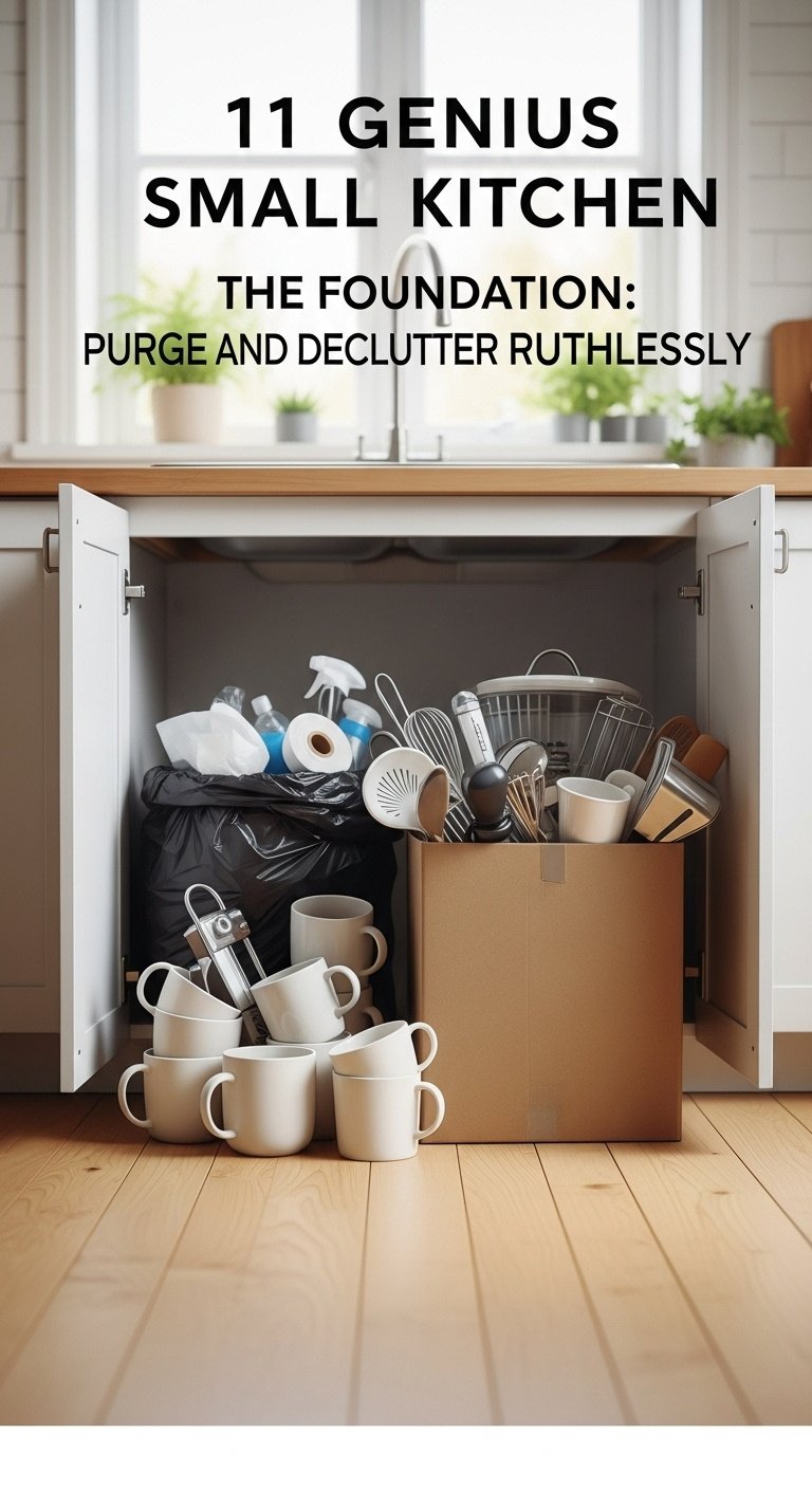 Modern small kitchen organization with wall storage rolling cart and under sink solutions